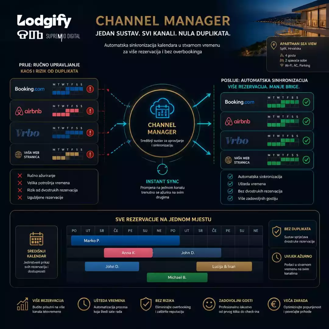 Channel manager za apartmane — jedan sustav, svi kanali, nula duplikata